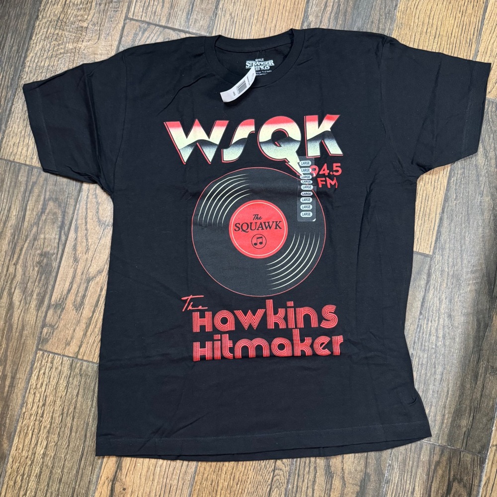Stranger Things Hawkins Hitmaker WSQK Radio Graphic T-Shirt Black Large NWT